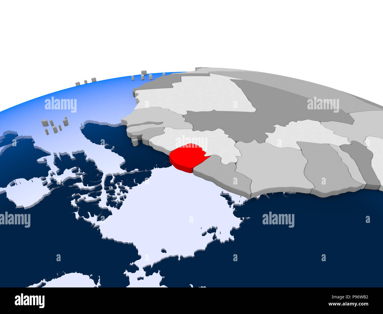 Sierra Leone highlighted in red on political globe with transparent ...