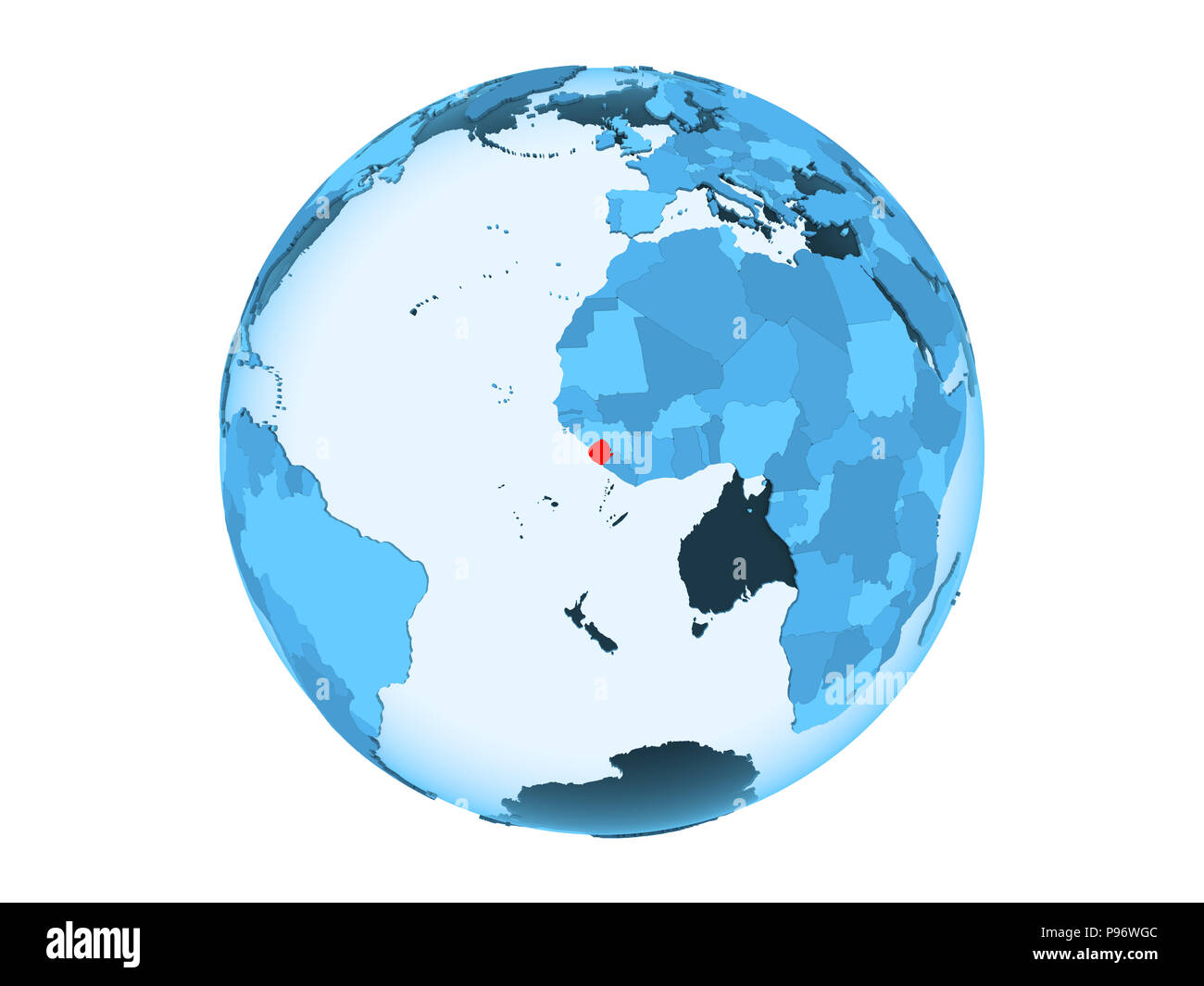 Sierra Leone highlighted in red on blue political globe with ...