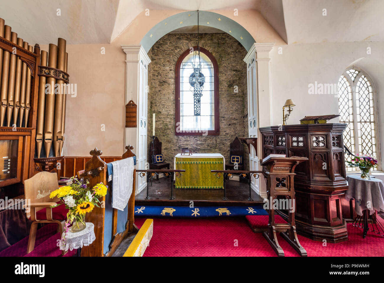 St Luke's Church interior, Baldwin, Isle of Man. Stock Photo