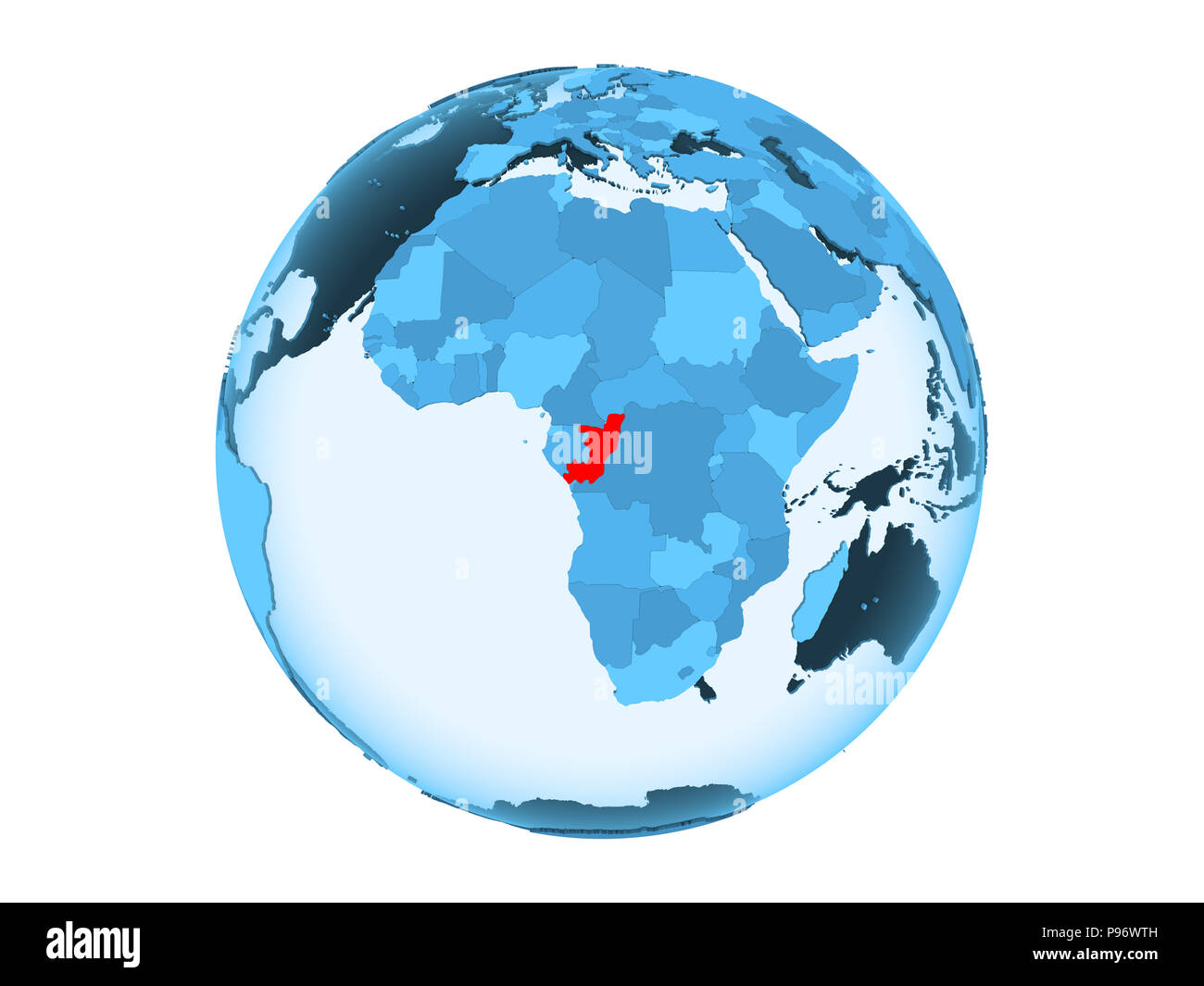 Congo highlighted in red on blue political globe with transparent ...