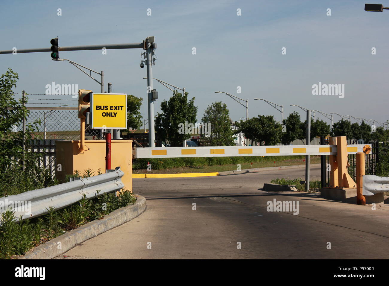 Bus exit gate from car rental parking lot near O'Hare airport in