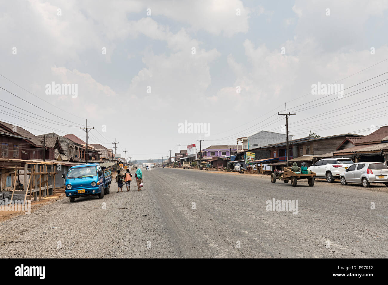 Gravel road through Paksong, Laos Stock Photo