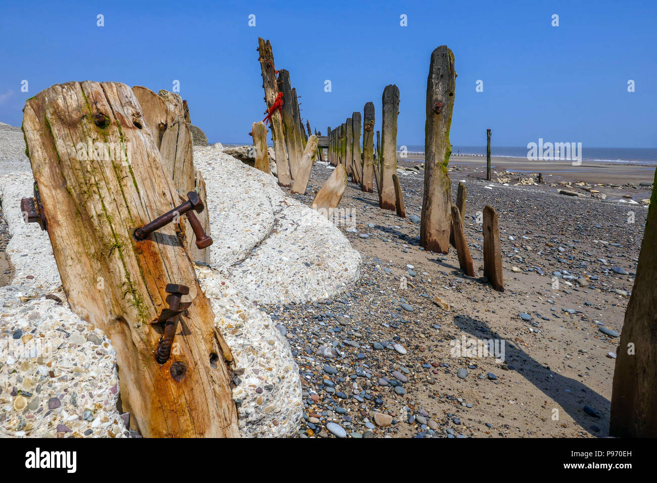 Old sea defences, Spurn Head, Spurn Point, sand spit, near Hull East Yorkshire, UK Stock Photo