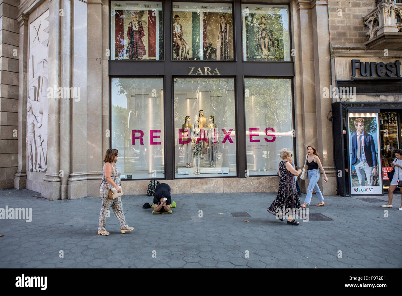 Zara store on Passeig de Gràcia street in Barcelona. Barcelona is a city in  Spain. It is the capital and largest city of Catalonia, as well as the  second most populous municipality