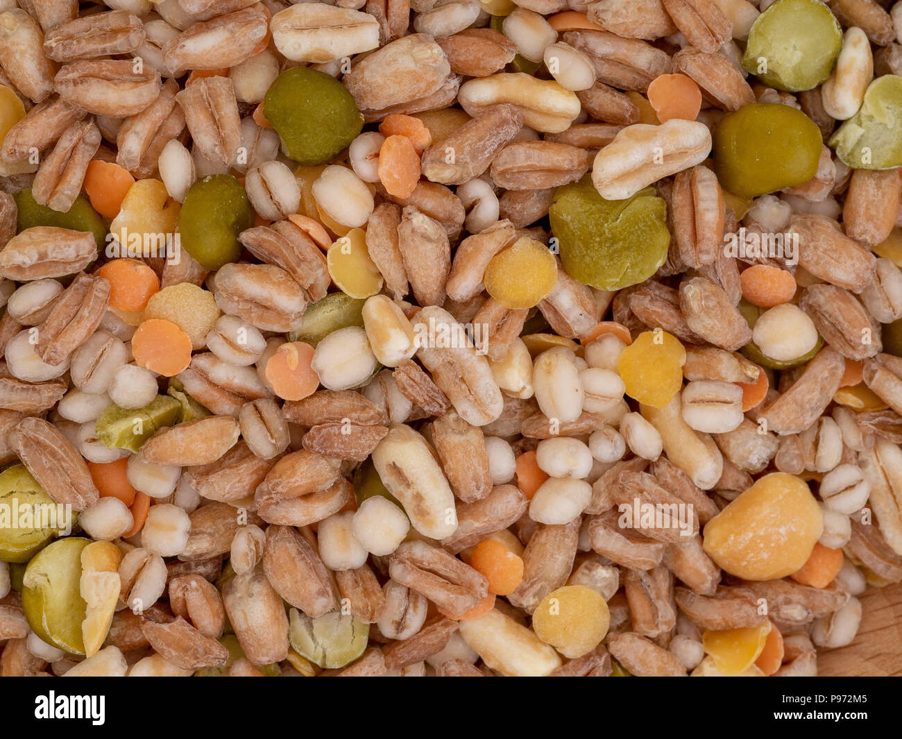 Assorted grains and pulses mix full background, top view. Winter food