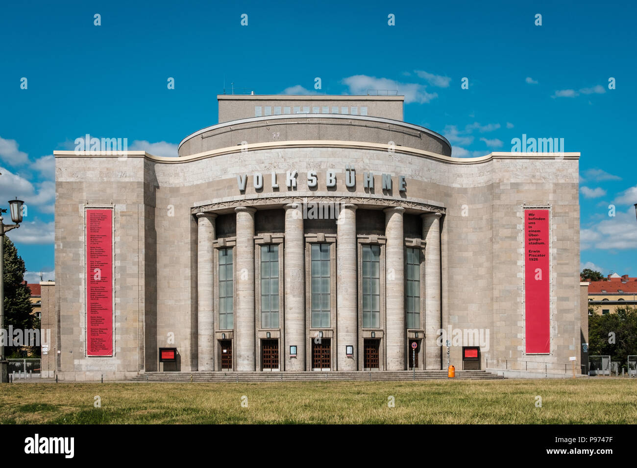 Berlin, Germany - july 2018:   The facade of the Volksbuehne ('People's Theatre') at Rosa Luxemburg Platz in Berlin Mitte, Germany Stock Photo