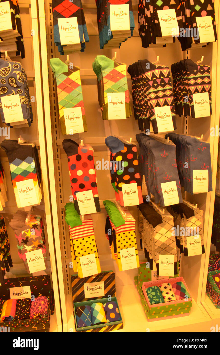Colourful footwear on display and for sale in a shop here in London