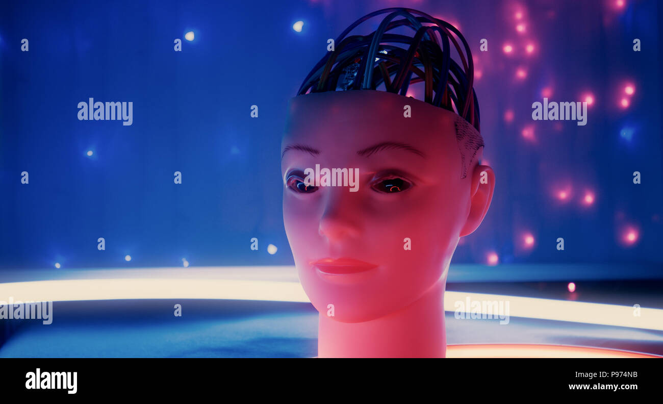 Machine learning ai female robot head Stock Photo - Alamy