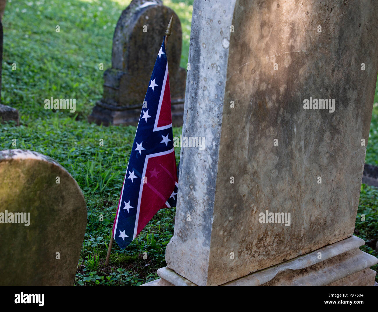 Confederate flag planted in graveyard in Warrenton Virginia in Fauquier County Stock Photo