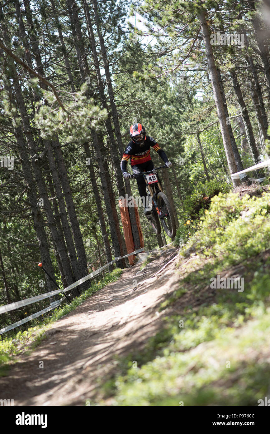 Vallnord, La Massana, Andorra. 15 July 2018. Downhill Race, UCI, Moutain Bike World Cup, Vallnord Andorra. 15/07/2018 Credit: Martin Silva Cosentino / Alamy Live News Stock Photo