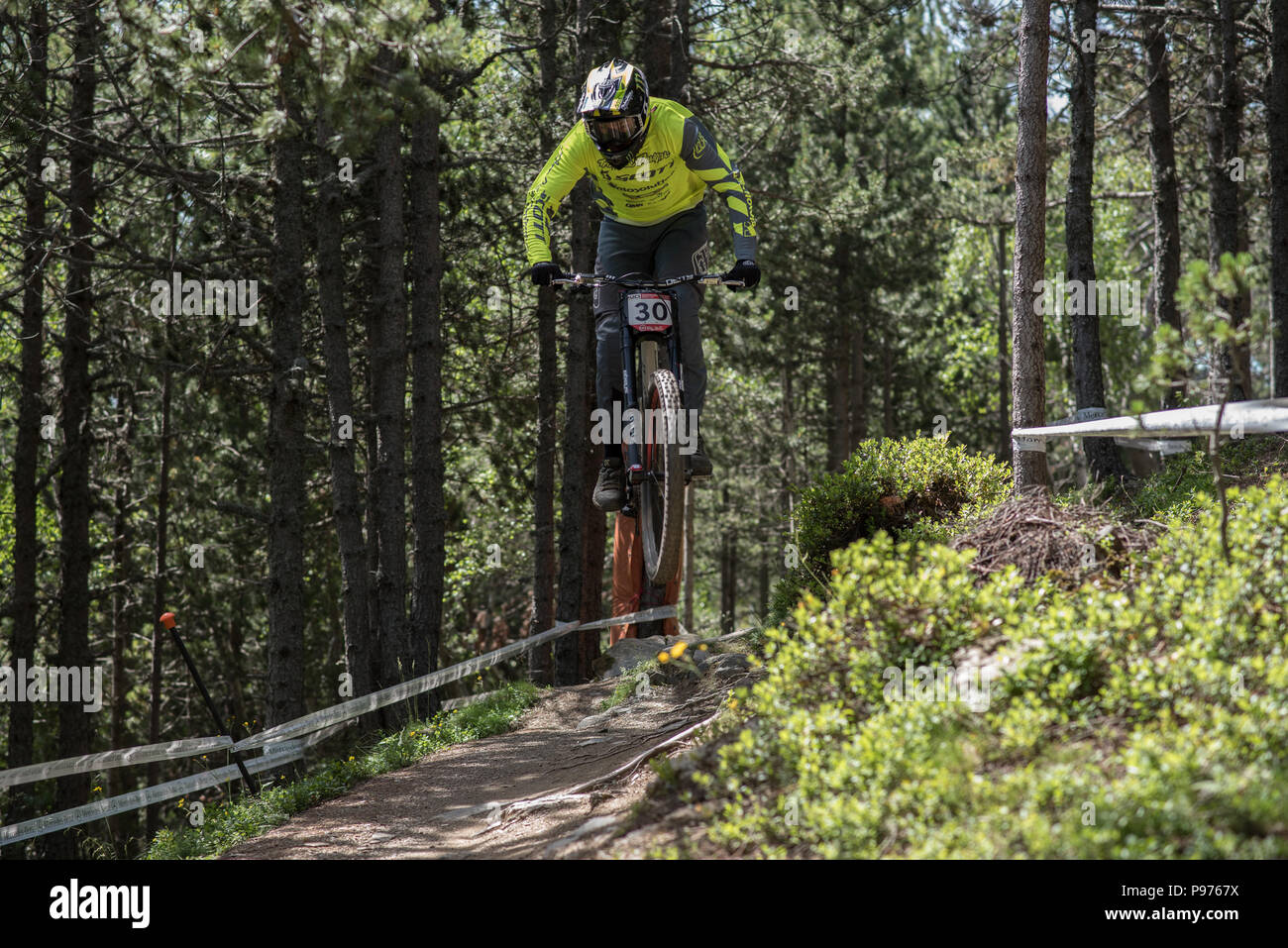 Vallnord, La Massana, Andorra. 15 July 2018. Downhill Race, UCI, Moutain Bike World Cup, Vallnord Andorra. 15/07/2018 Credit: Martin Silva Cosentino / Alamy Live News Stock Photo