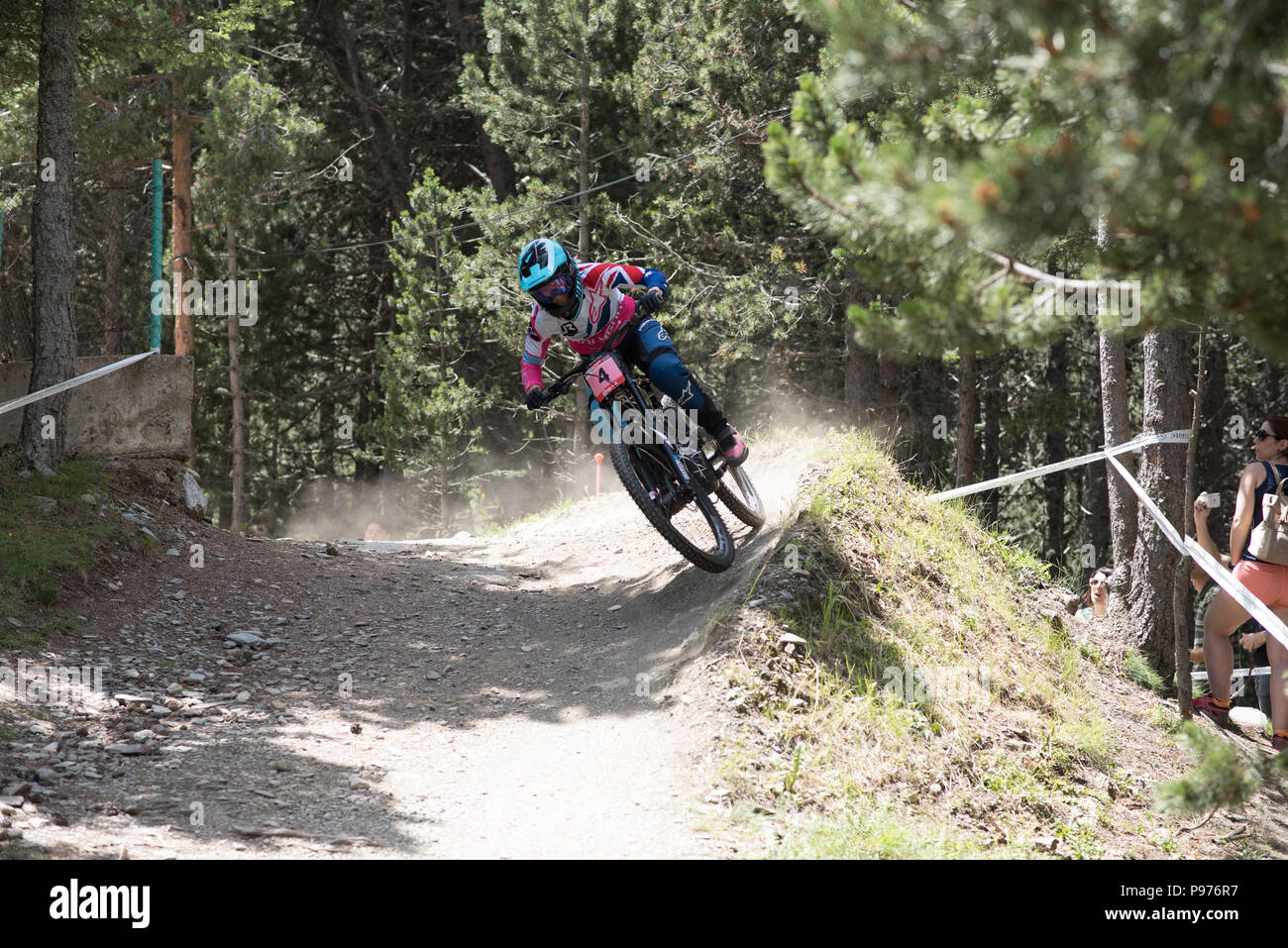 Vallnord, La Massana, Andorra. 15 July 2018. Downhill Race, UCI, Moutain Bike World Cup, Vallnord Andorra. 15/07/2018 HANNAH,Tracey in the race Race. Credit: Martin Silva Cosentino / Alamy Live News Stock Photo