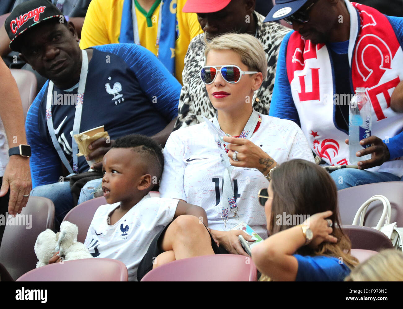 Moscow, Russia. 15th July, 2018. Soccer, World Cup 2018, Final game, France  vs. Croatia at the Luzhniki Stadium. Isabelle Matuidi, wife of Blaise  Matuidi from France, in the stands prior to the