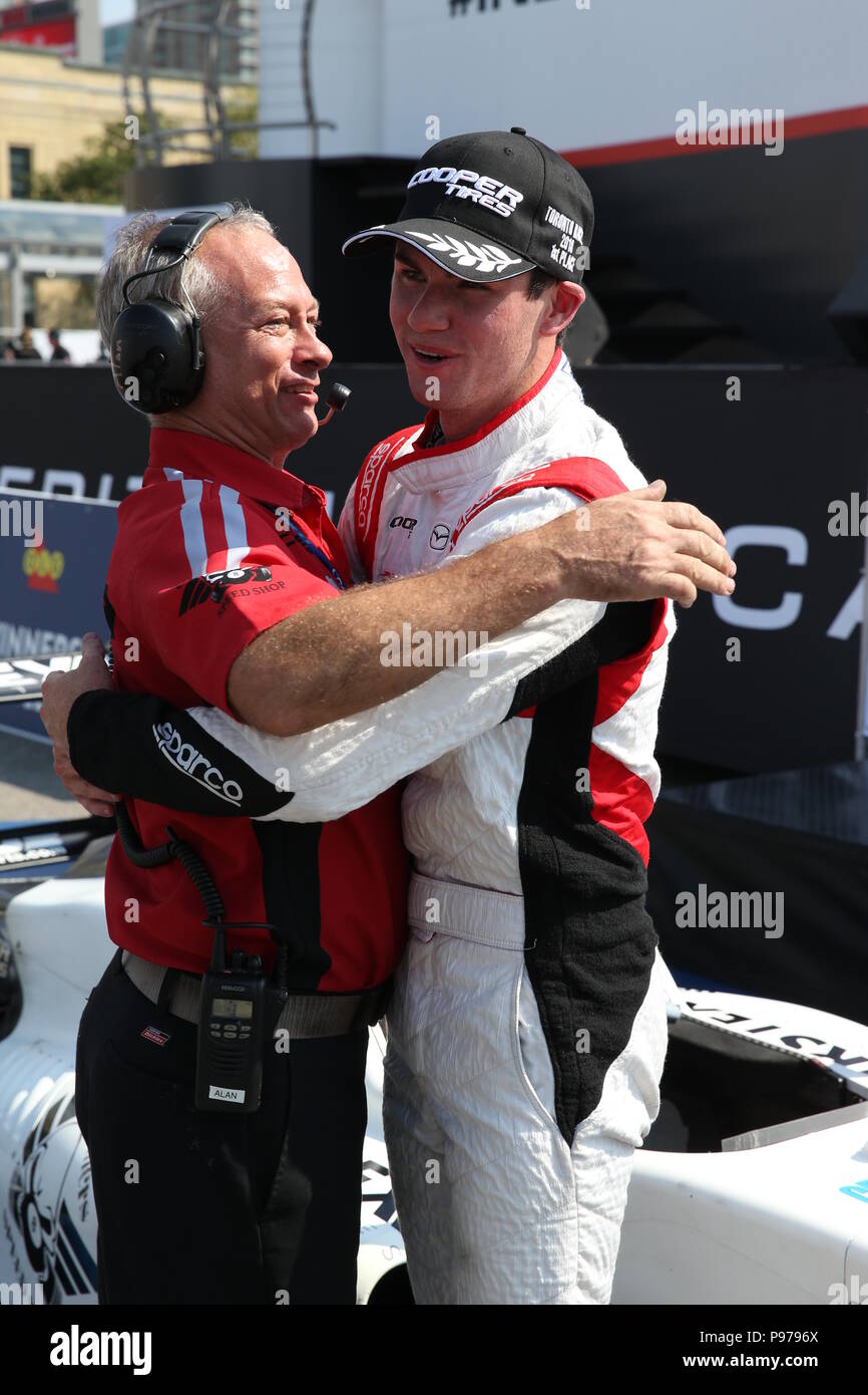 Toronto, Canada. 15th July 2018. Day 3 at the honda Indy in Toronto Ontario Canada.  In the USF2000 race Kyle Kirkwood(8) started in 5th and battled back to win his 6th straight race and 7th of the season. Igor Fraga(91) finished 2nd and Rasmus Lindh(23) finished 3rd. Luke Durda/Alamy Live News Stock Photo