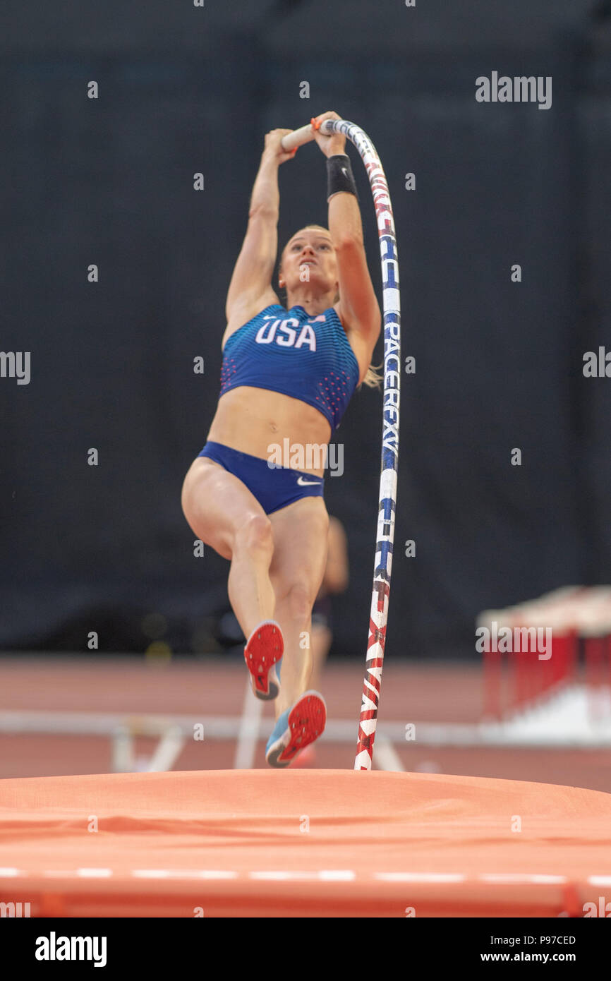 London, UK. 14th July 2018. Katie Nageotte (USA) during the pole vault
