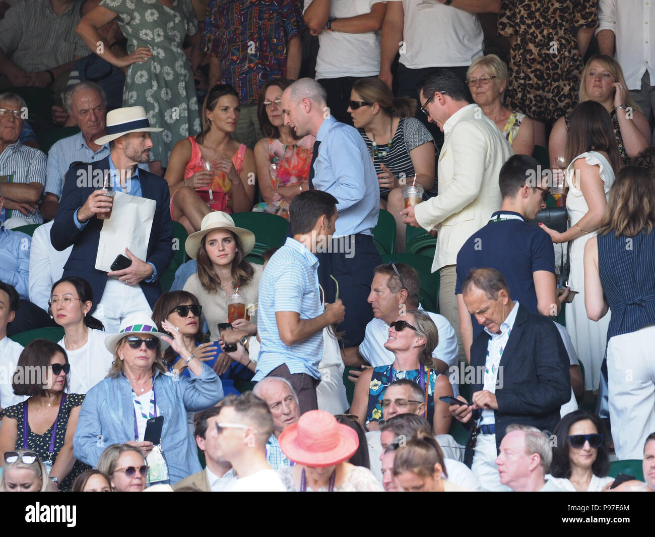 London Uk 15th July 2018 John Vosler Emma Watson And Luke Evans Attend The Men S Singles Final On Day Thirteen Of The Wimbledon Tennis Championships At The All England Lawn Tennis And