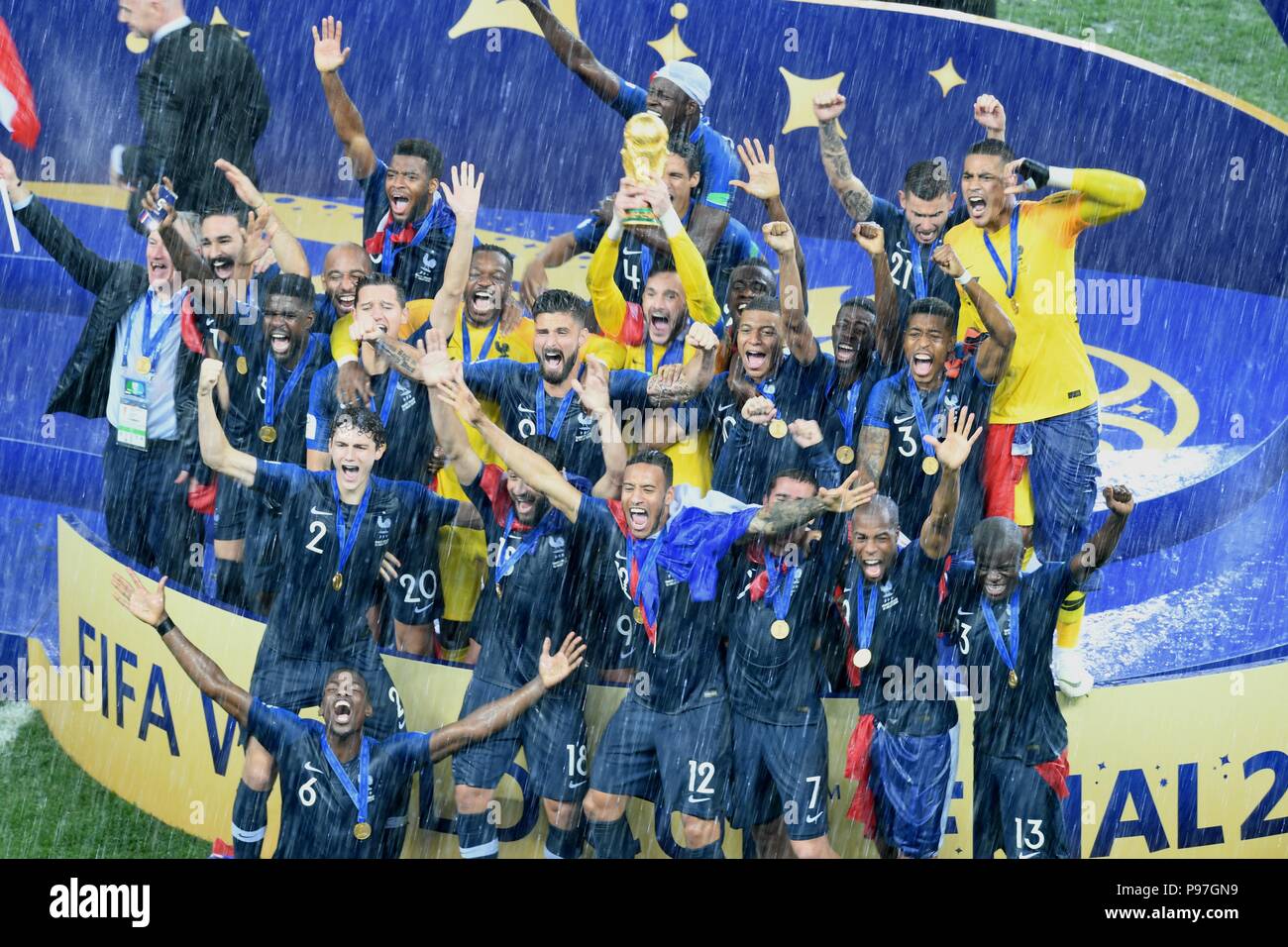 Moscow, Russia. July 15th, 2018, France football team celebrat their victory of world cup 2018 Final at Luzhniki  stadium, Moscow. Shoja Lak/Alamy Live News Stock Photo