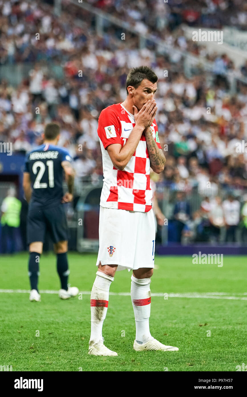 Moscow, Russia. 15th July 2018. Mario Mandzukic of Croatia after another missed chance at Luzhniki Stadium during the final between Franceand Croatia during the 2018 World Cup. Ulrik Pedersen/CSM Credit: Cal Sport Media/Alamy Live News Stock Photo
