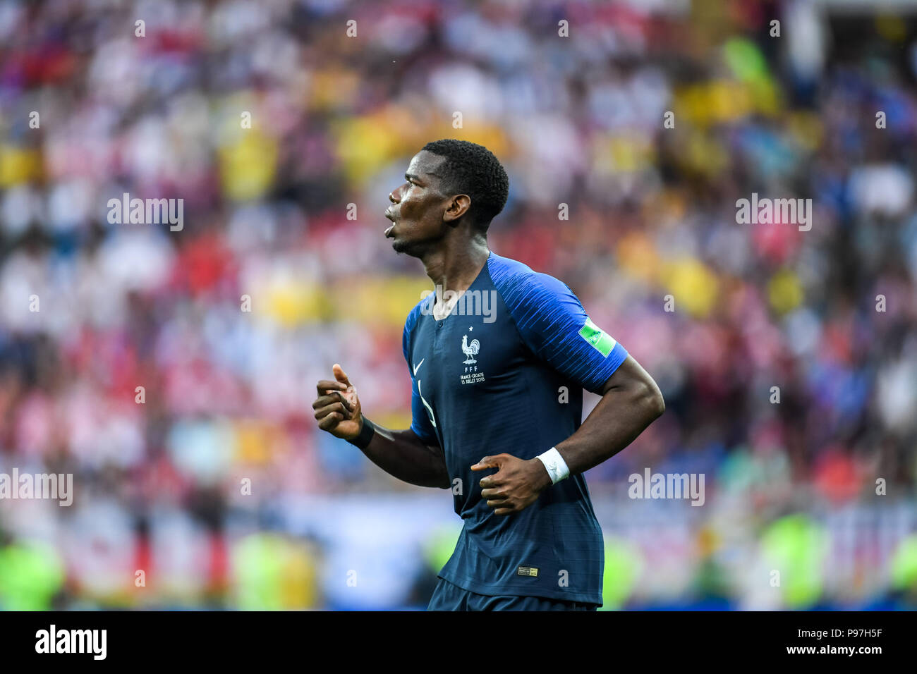 Moscow, Russia. 15th July 2018. Paul Pogba of France at Luzhniki Stadium during the final between Franceand Croatia during the 2018 World Cup. Ulrik Pedersen/CSM Credit: Cal Sport Media/Alamy Live News Stock Photo