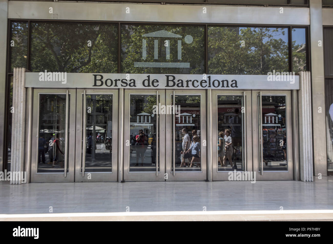 Barcelona, Barcelona, Spain. 12th July, 2018. Barcelona Stock Market  entrance on Passeig de GrÃ cia street in Barcelona.Barcelona is a city in  Spain. It is the capital and largest city of Catalonia,