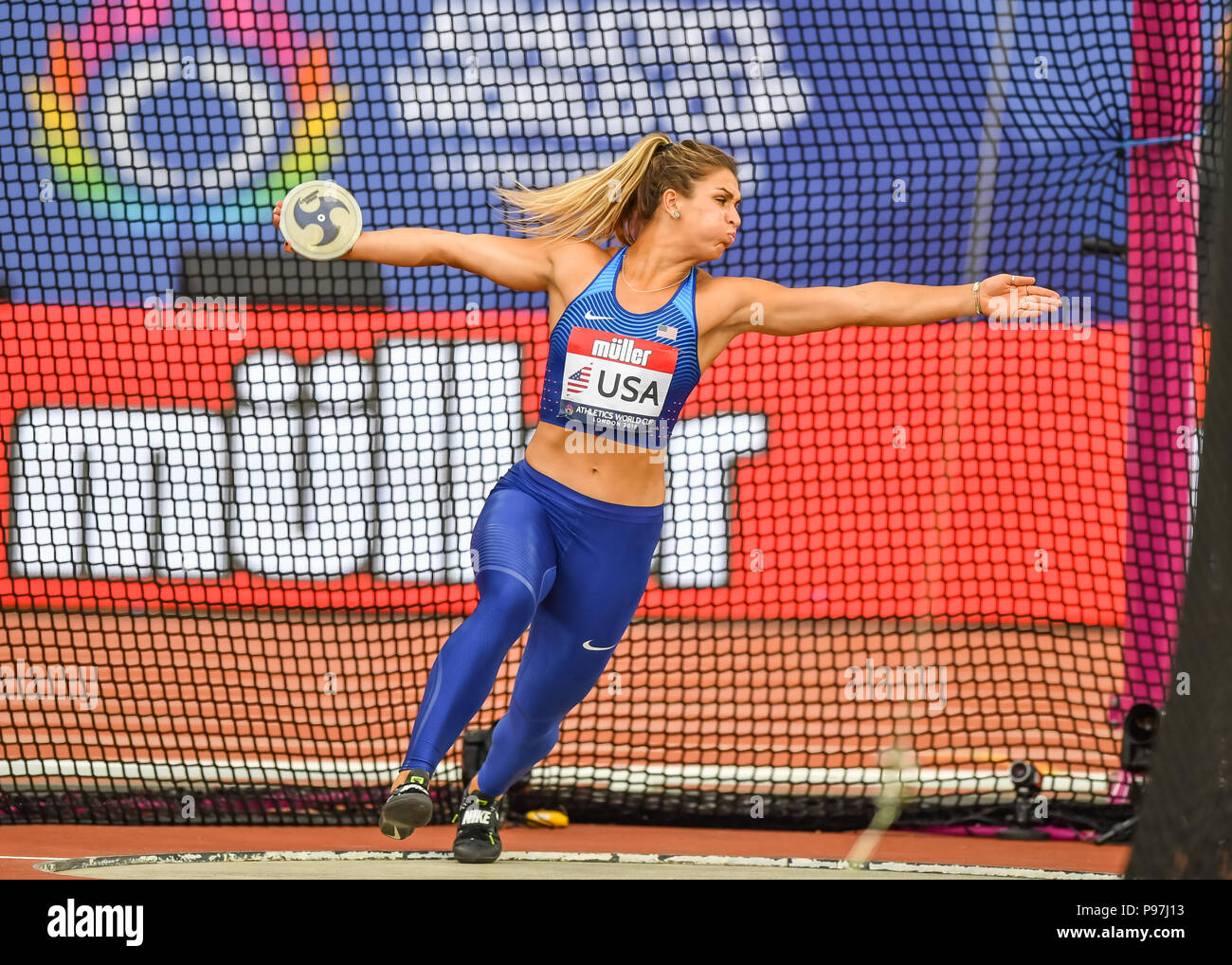 Valarie Allman (USA) in Women's Discus Throw during Athletics World Cup London 2018 at London Stadium on Sunday, 15 July 2018. LONDON, ENGLAND. Credit: Taka G Wu Stock Photo