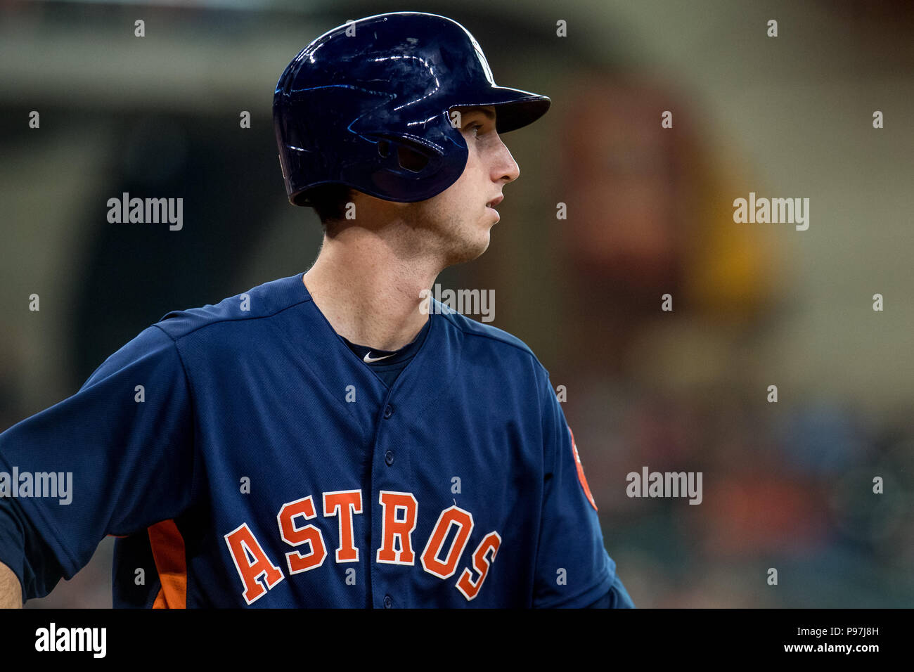 Houston, TX, USA. 15th July, 2018. Houston Astros pinch hitter Kyle Tucker (3) during a Major League Baseball game between the Houston Astros and the Detroit Tigers at Minute Maid Park in Houston, TX. The Tigers won the game 6 to 3.Trask Smith/CSM/Alamy Live News Stock Photo