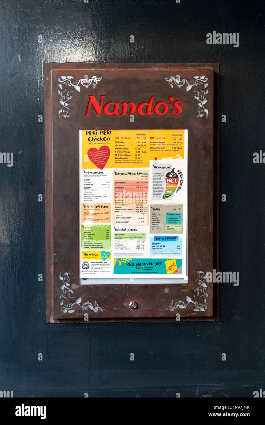 Nandos restaurant menu Stock Photo