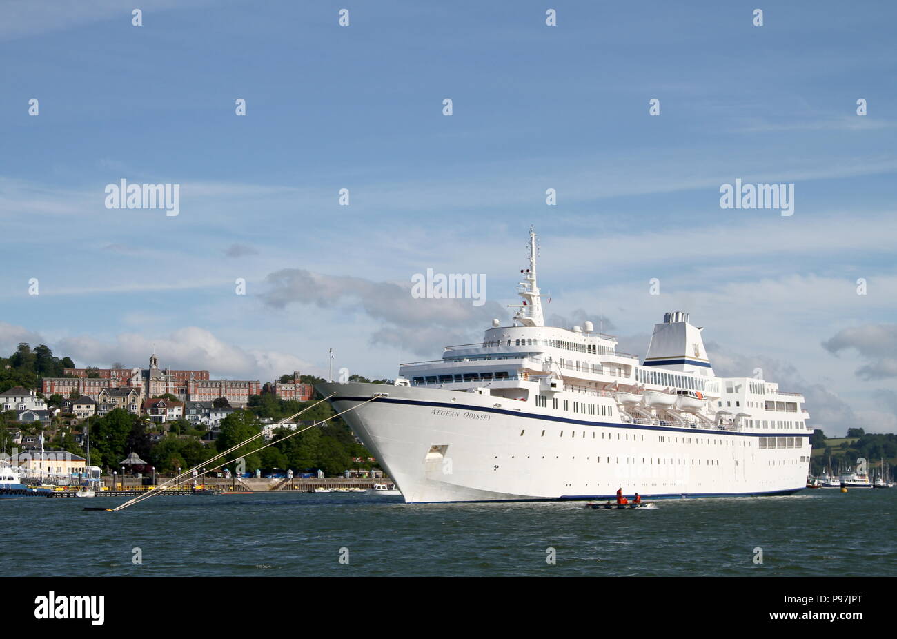 Dartmouth, Devon, England: Cruise liner the Aegean Odyssey moored on the River Dart Stock Photo