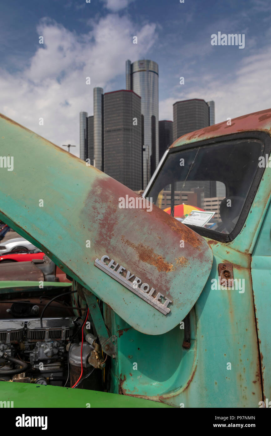 Detroit, Michigan - A 1951 Chevrolet pickup truck at an antique and custom car show, sponsored by the Detroit Police Department. General Motors' headq Stock Photo