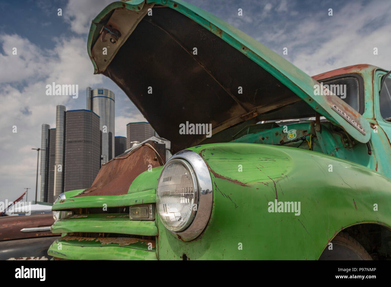 Detroit, Michigan - A 1951 Chevrolet pickup truck at an antique and custom car show, sponsored by the Detroit Police Department. General Motors' headq Stock Photo