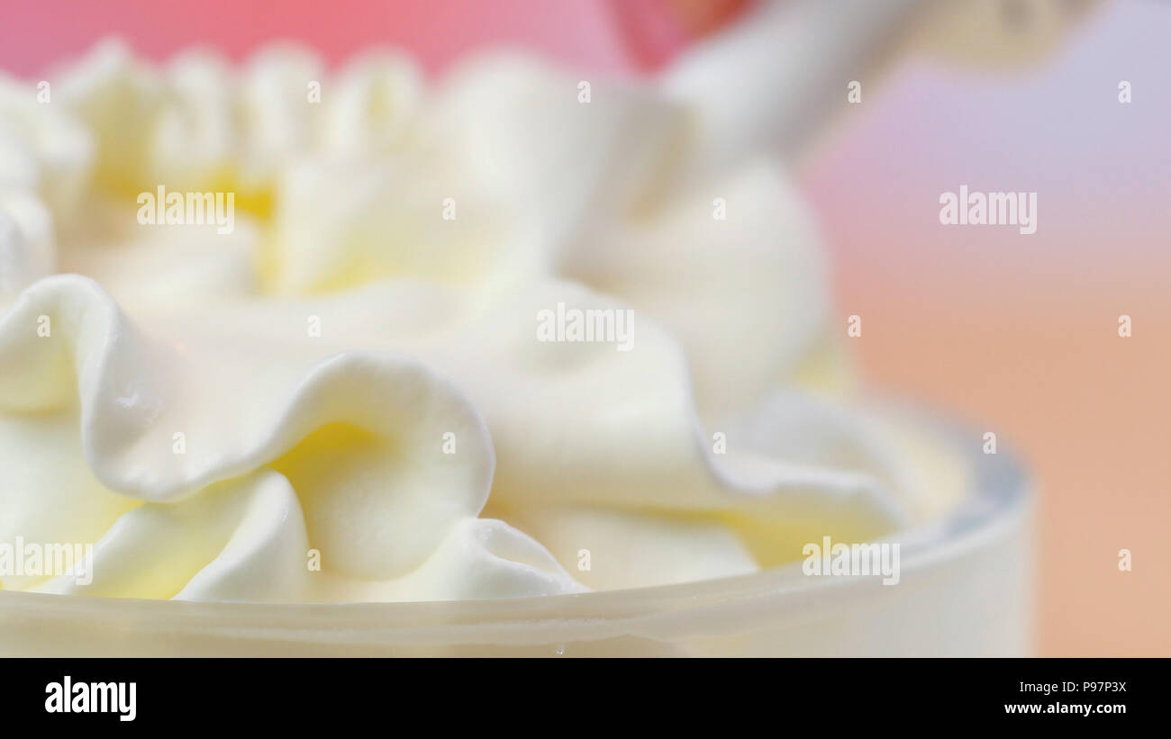 Swirls Of Whipped Cream Macro Closeup Preparation For Cake