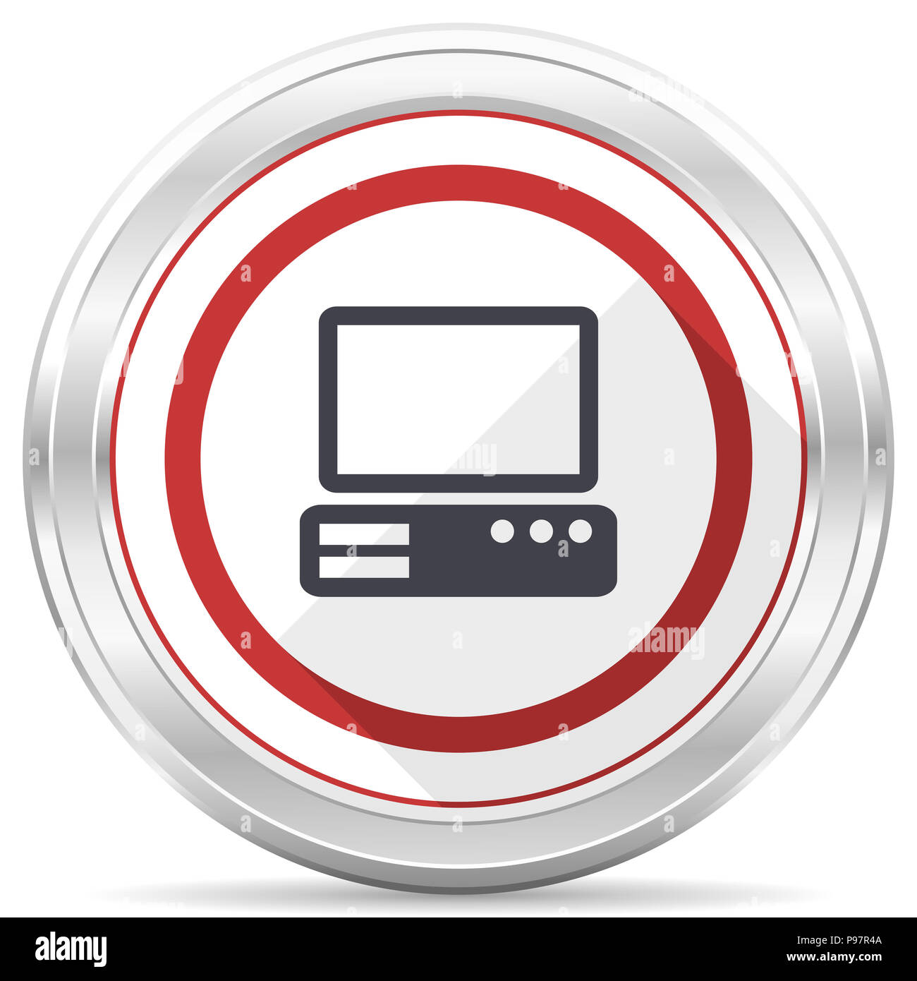 Computer silver metallic chrome border round web icon on white ...