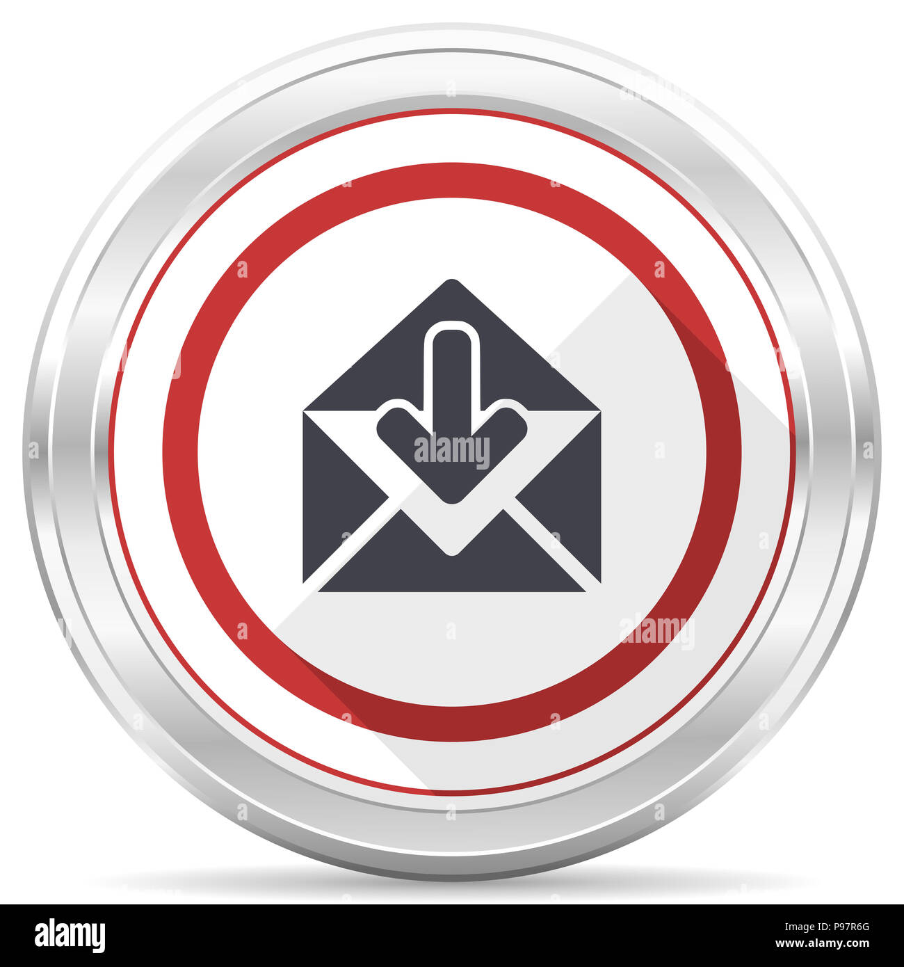 Email silver metallic chrome border round web icon on white background ...