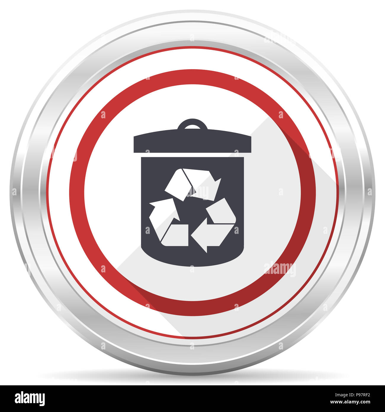 Recycle silver metallic chrome border round web icon on white