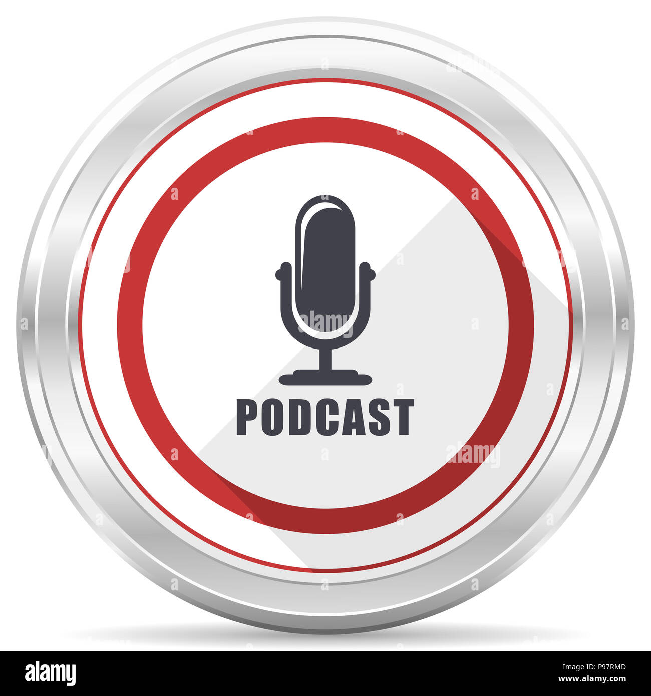 Podcast silver metallic chrome border round web icon on white ...
