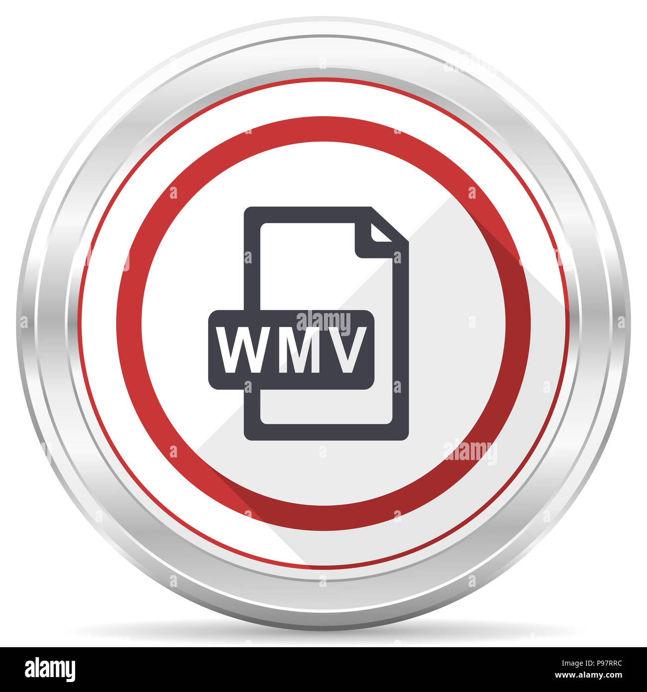 Wmv file silver metallic chrome border round web icon on white ...