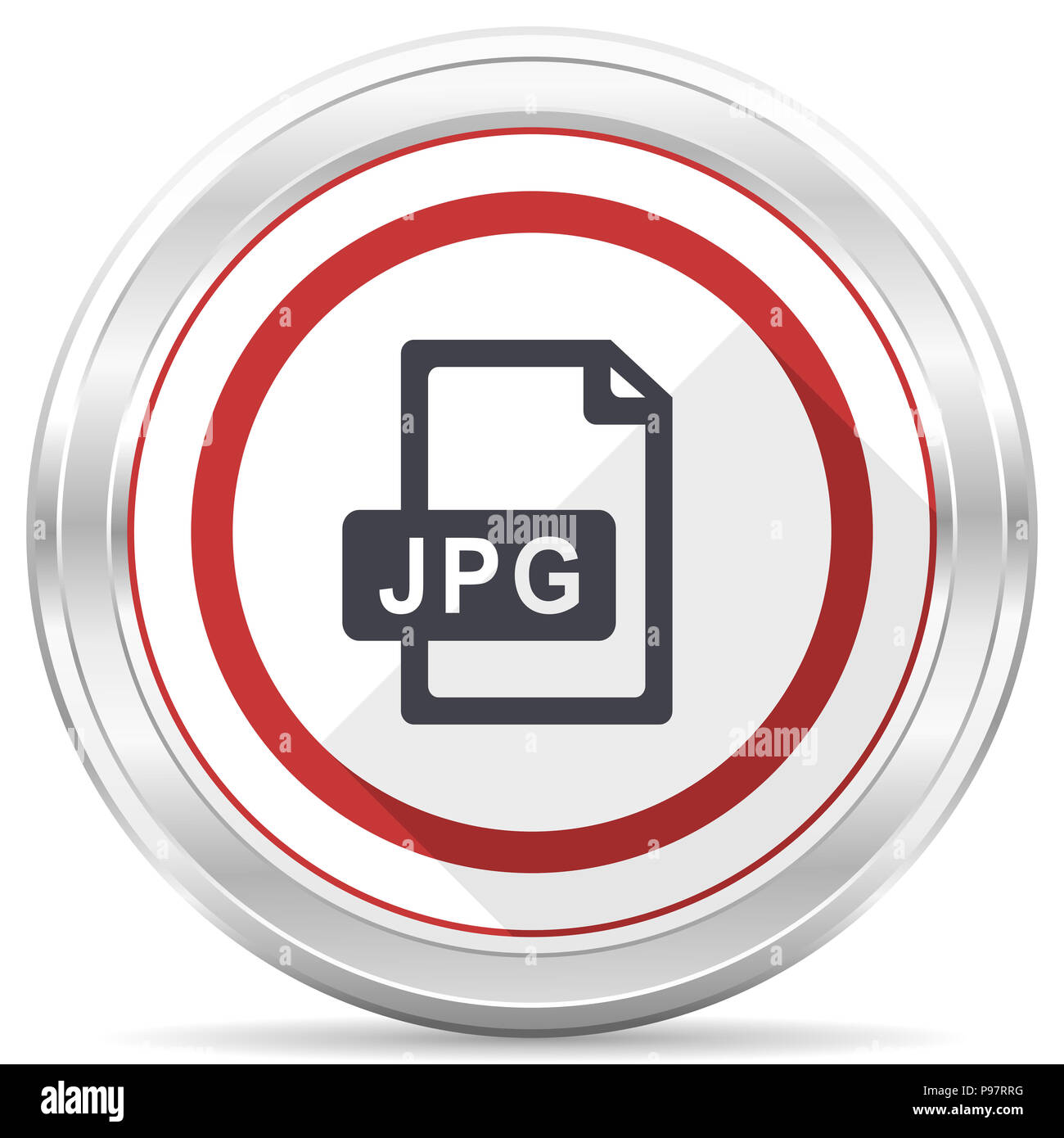 Jpg file silver metallic chrome border round web icon on white background Stock Photo