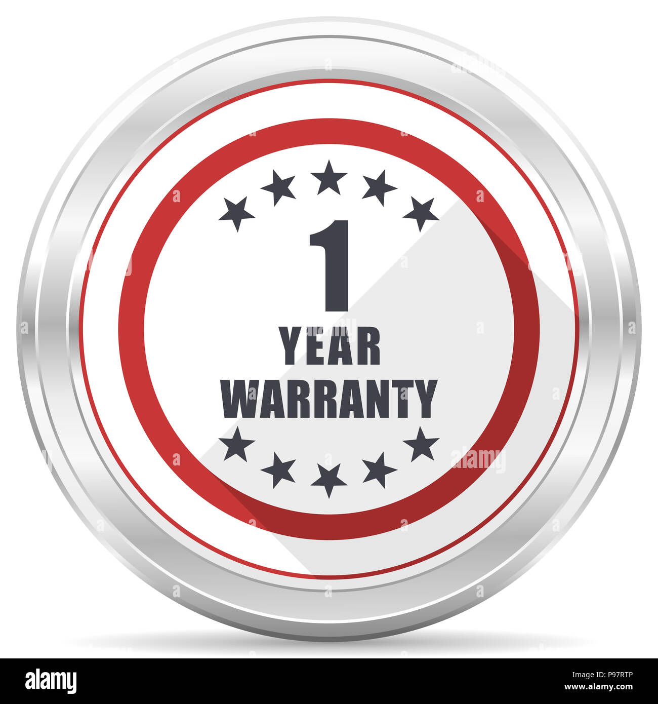 Warranty guarantee 1 year silver metallic chrome border round web icon ...