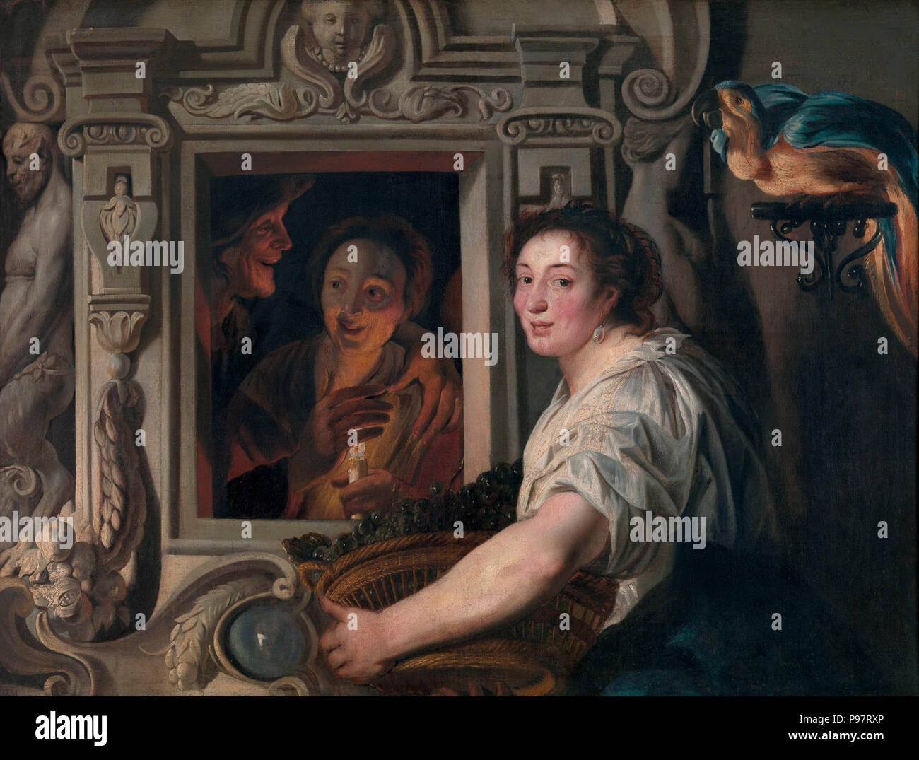 A Maidservant With A Basket Of Fruit And Two Lovers By Jacob Jordaens I Stock Photo Alamy