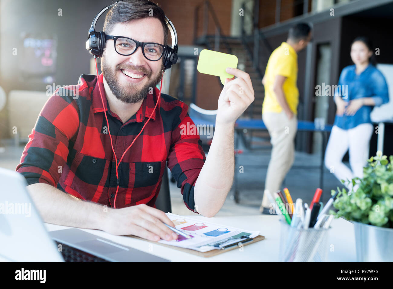 Modern Bearded Man in IT Office Stock Photo