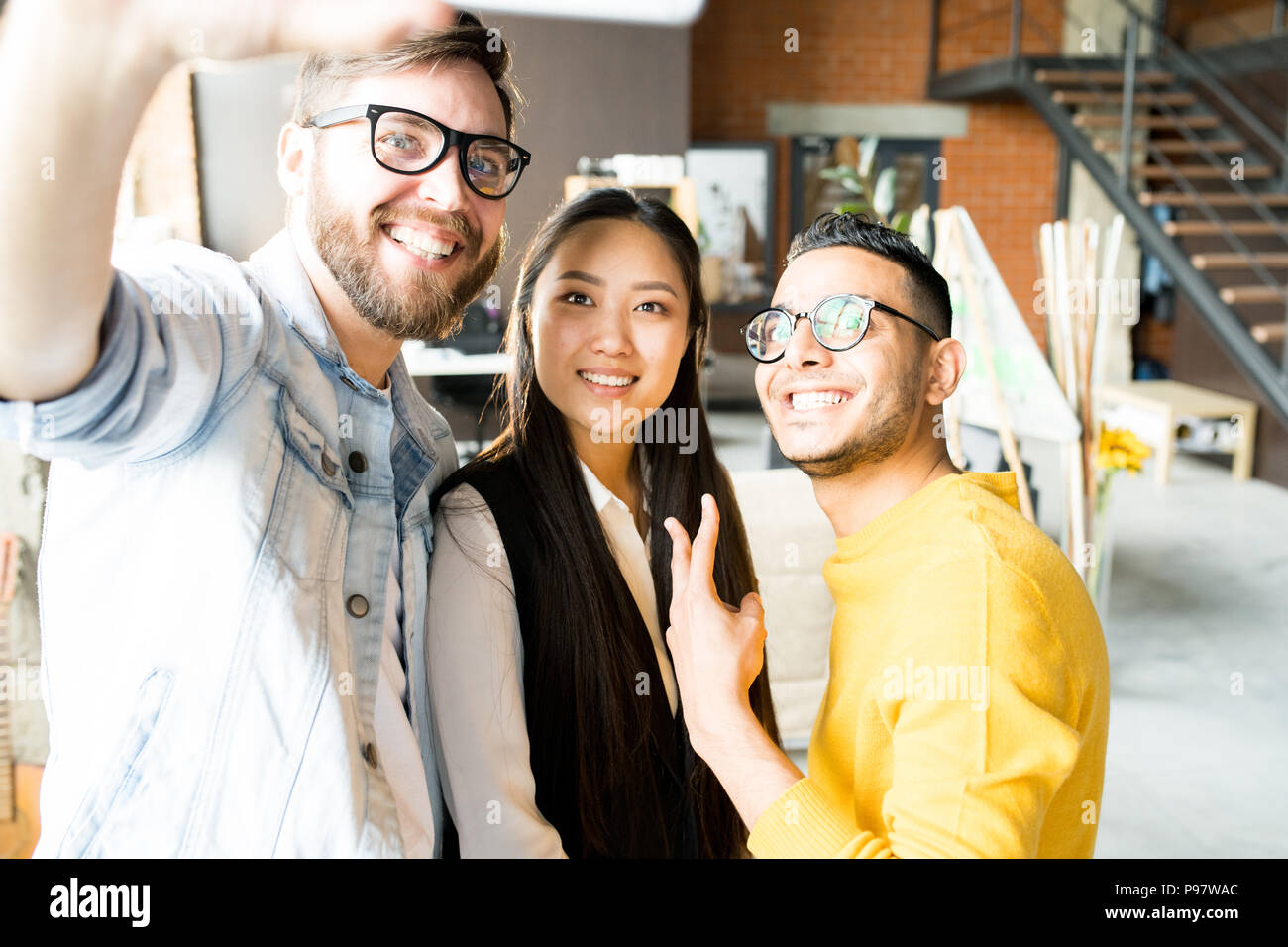 Multi-Ethnic Young  People Taking Selfie Stock Photo