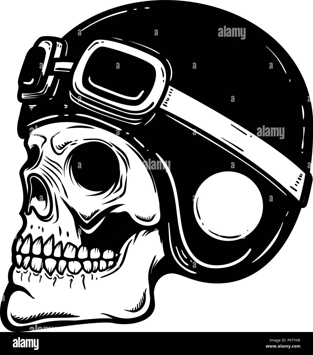 Biker skull in helmet isolated on white background. Design element for ...