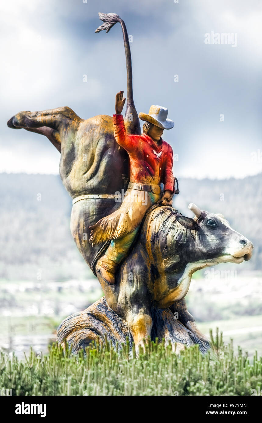 Cowboy sculpture in Williams Lake British Columbia Canada Stock Photo