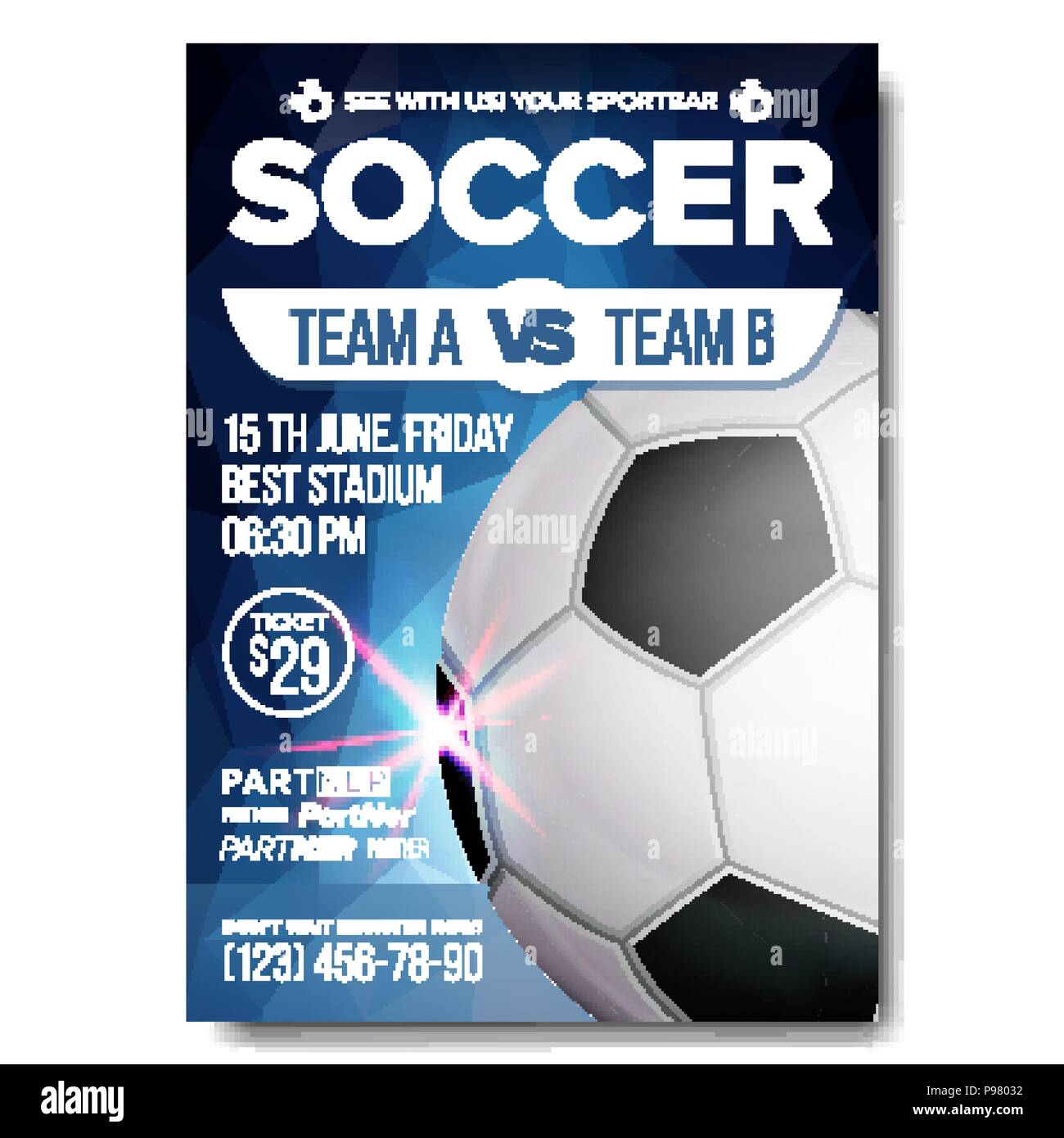 Soccer Poster Vector. Sports Bar Game Event Announcement. Football Banner Advertising. Professional League. Sport Invitation Template
