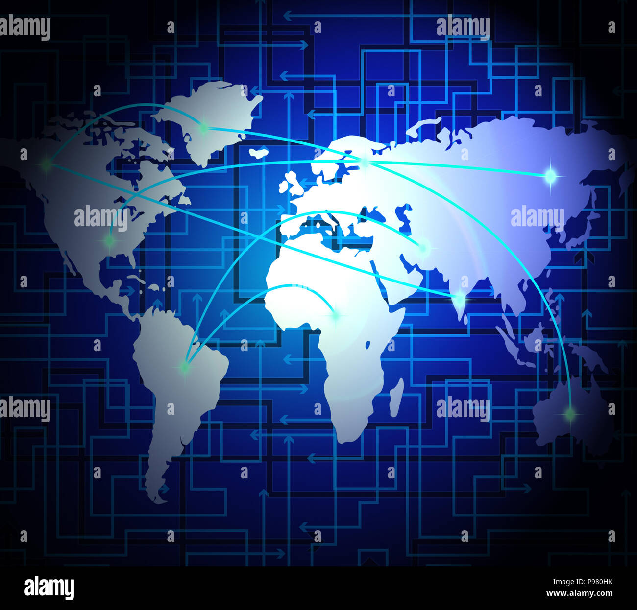 Interconnected Globe World Technology Link 2d Illustration Shows