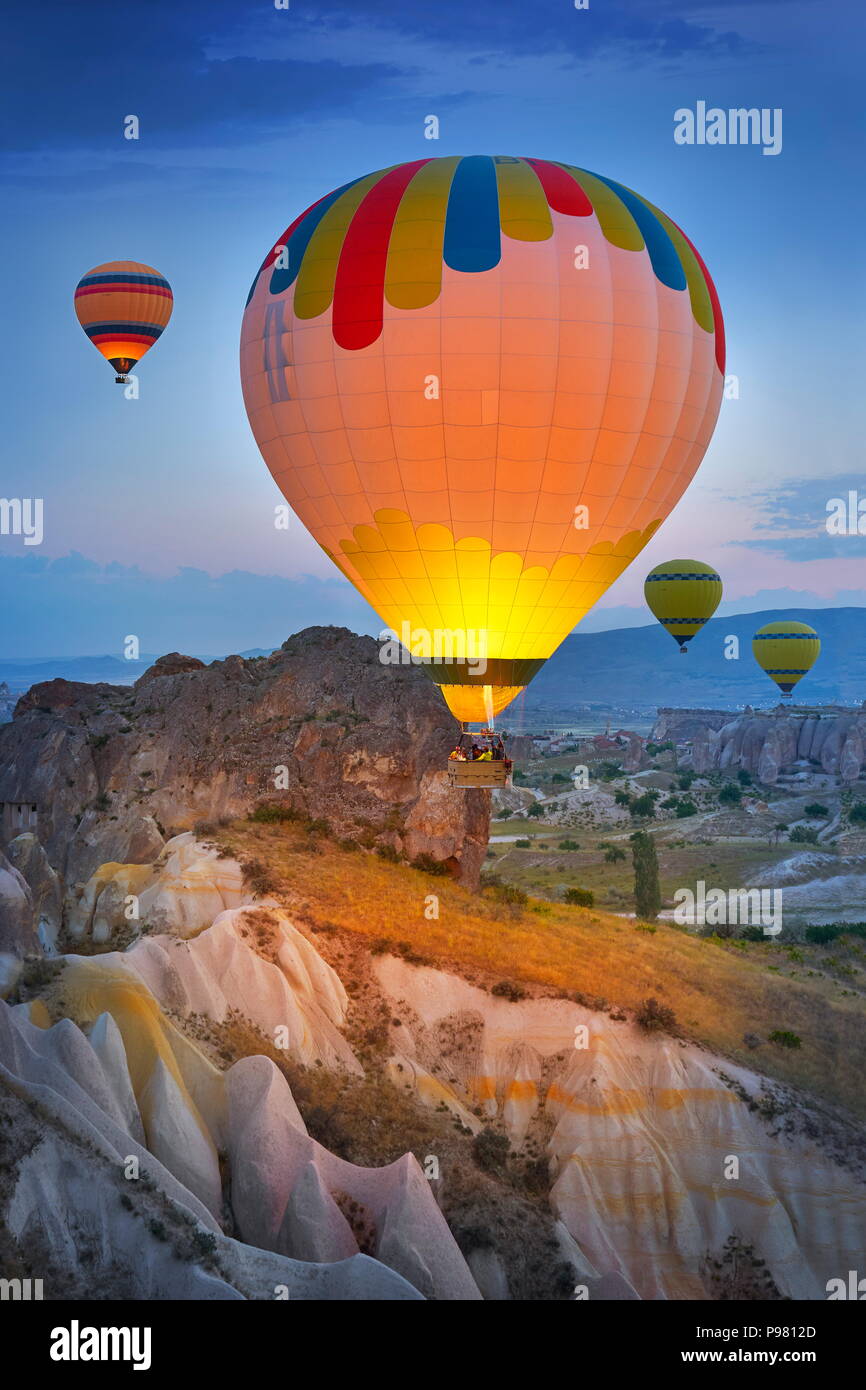 Hot air balloons, Goreme, Cappadocia, Anatolia, Turkey Stock Photo