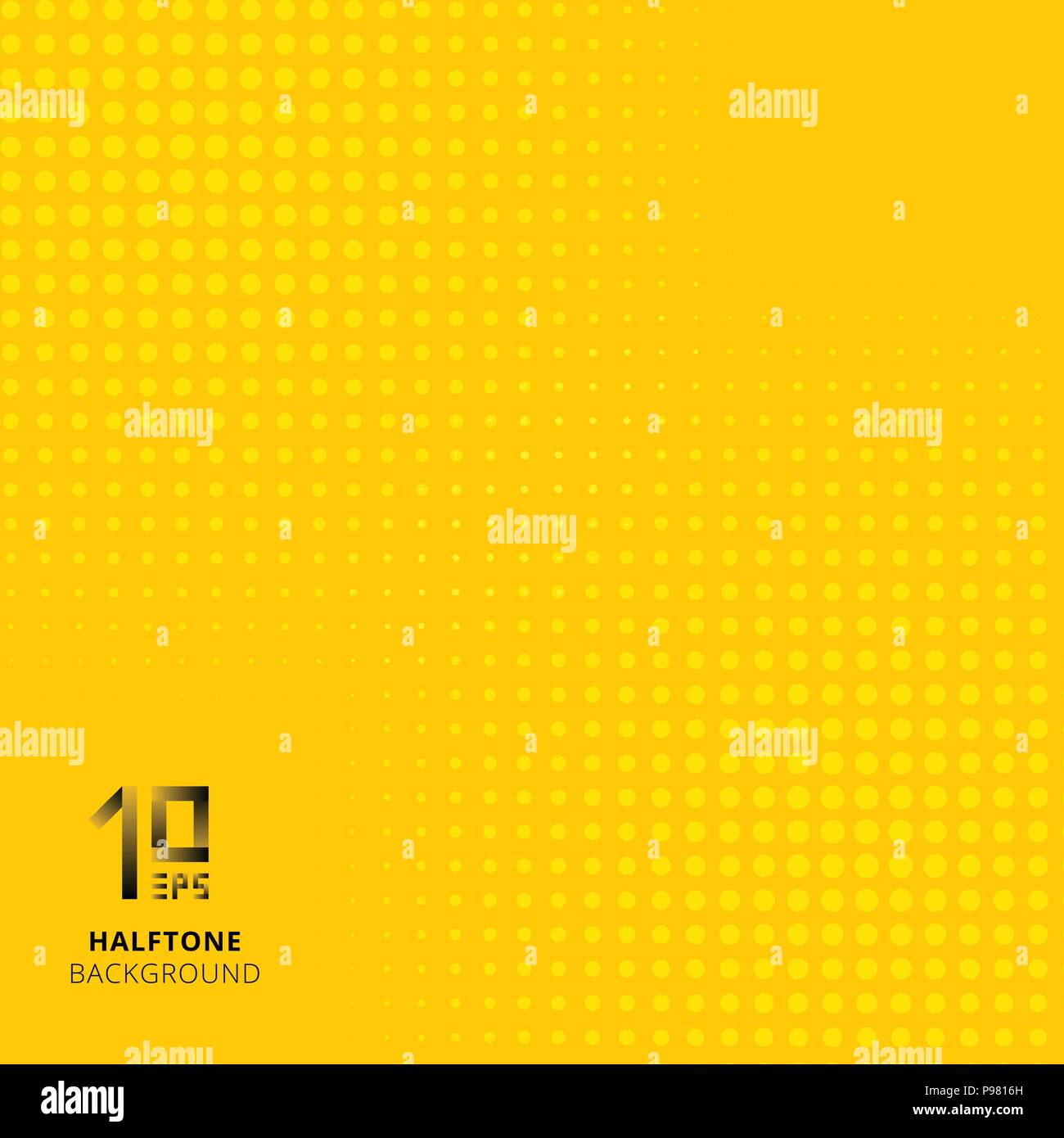 Abstract dots pattern or gradient halftone on yellow background. Retro