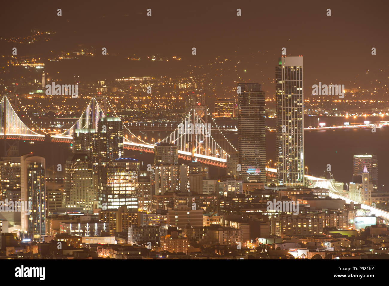 Elevated view of the San Francisco city from the Twin Towers at night, North Beach, San Francisco, California, USA Stock Photo