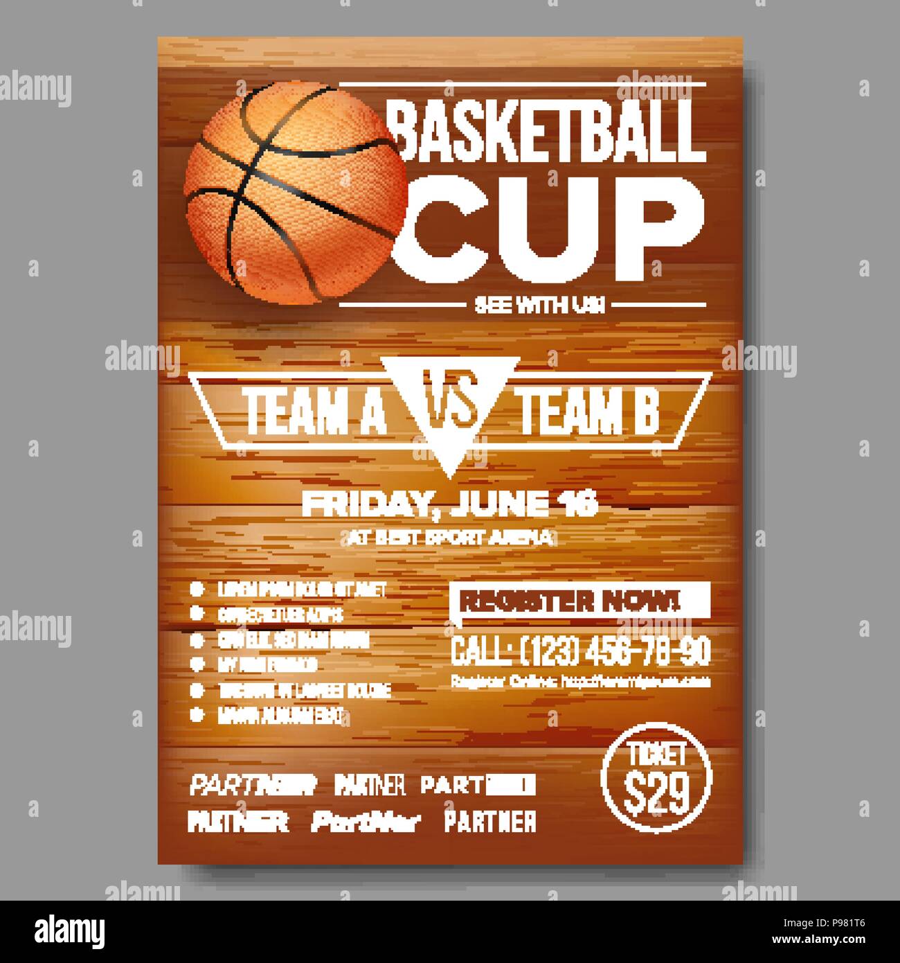 Basketball Poster Vector. Basketball Ball. Sport Design For Sports Bar Event  Promotion. Basketball Game Flyer, Leaflet. Club Invitation Template  Illustration Stock Vector Image & Art - Alamy