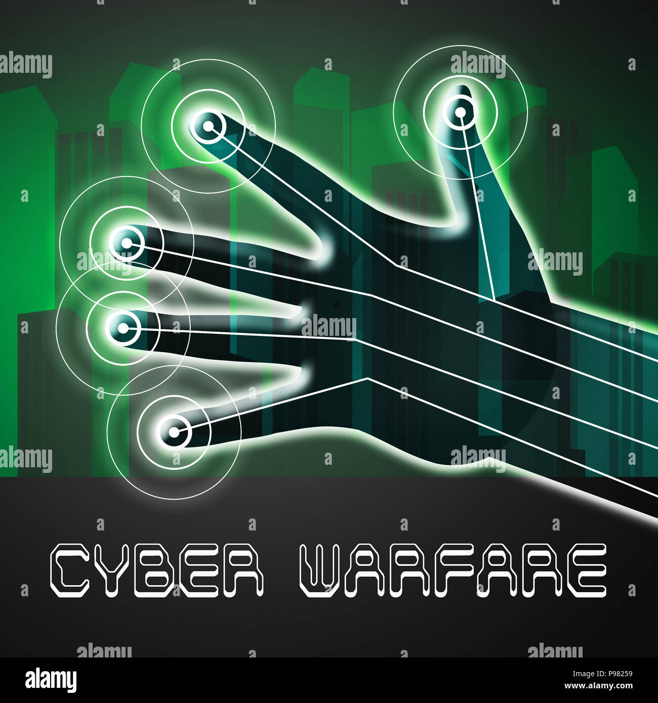 Cyberwarfare Digital Armed Attack Surveillance 2d Illustration Shows